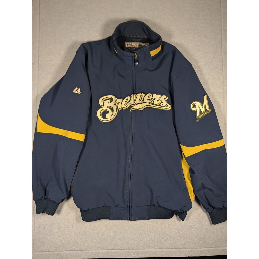 Majestic Milwaukee Brewers Jacket Men 2XL Blue Therma Base Full Zip Good
